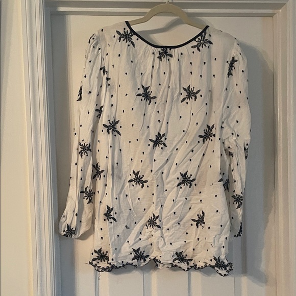 Lane Bryant White Blouse with Navy Floral Pattern - Picture 3 of 5